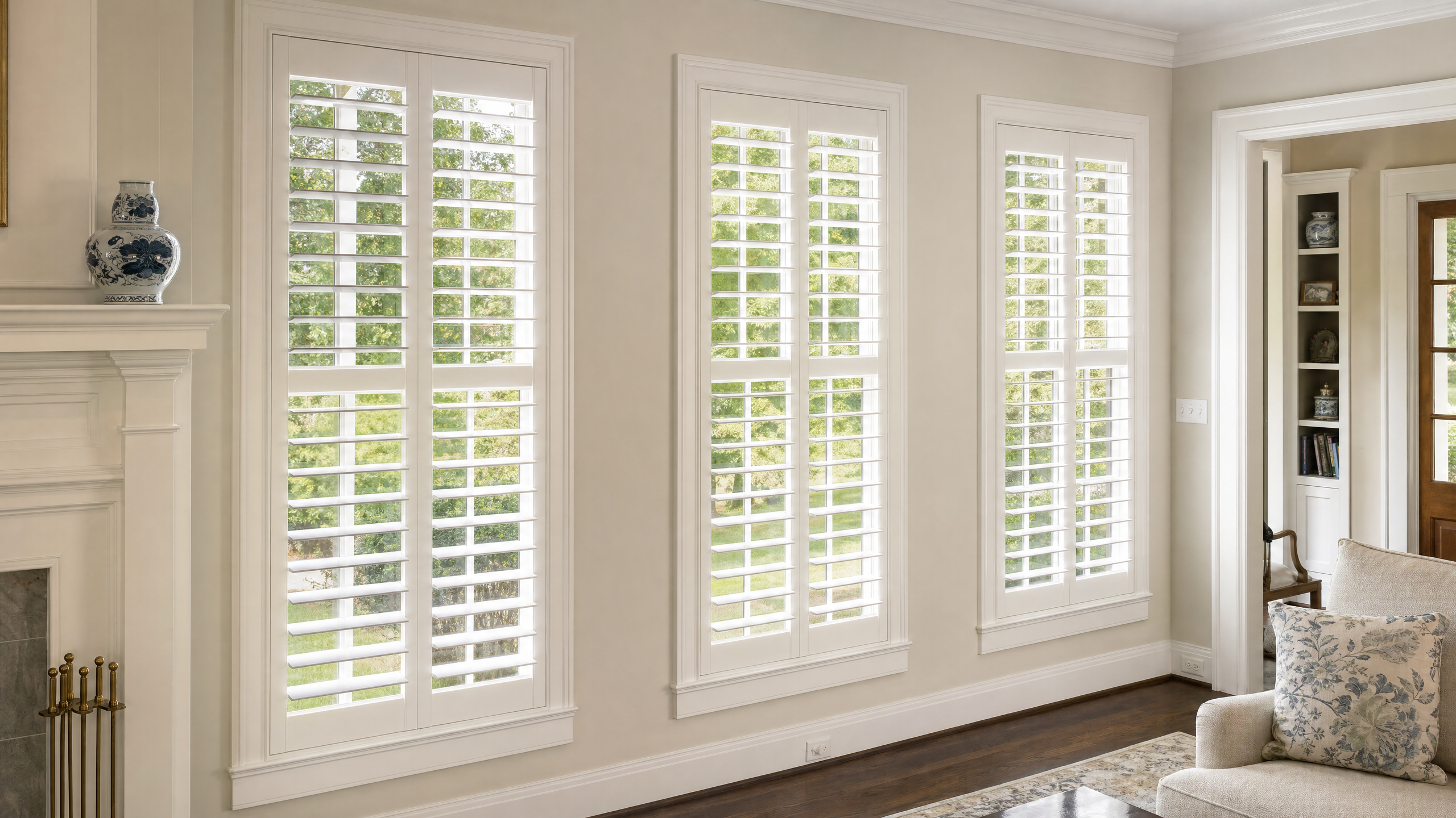 Plantation Shutters shown in a Shenandoah Shutters Richmond-area home